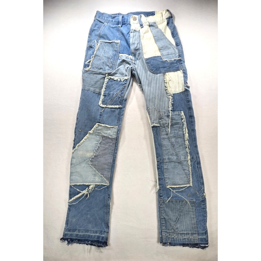 MNML Patchwork Denim Jeans Mens 28 Blue Reconstructed Distressed Straight Leg